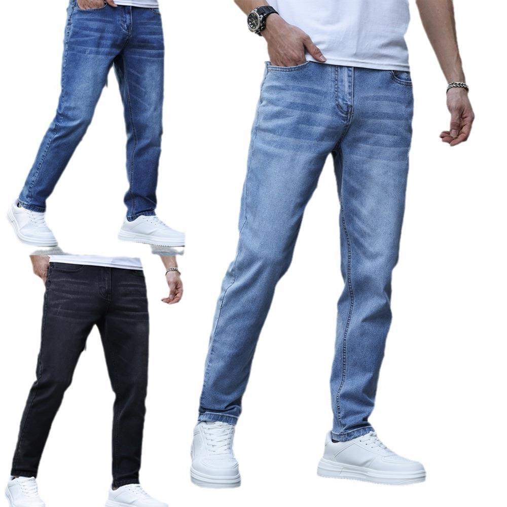 Men’s Mid-Waist Denim Trousers – Slim Fit Horn Leg Jeans for Daily Wear - Daily Goods