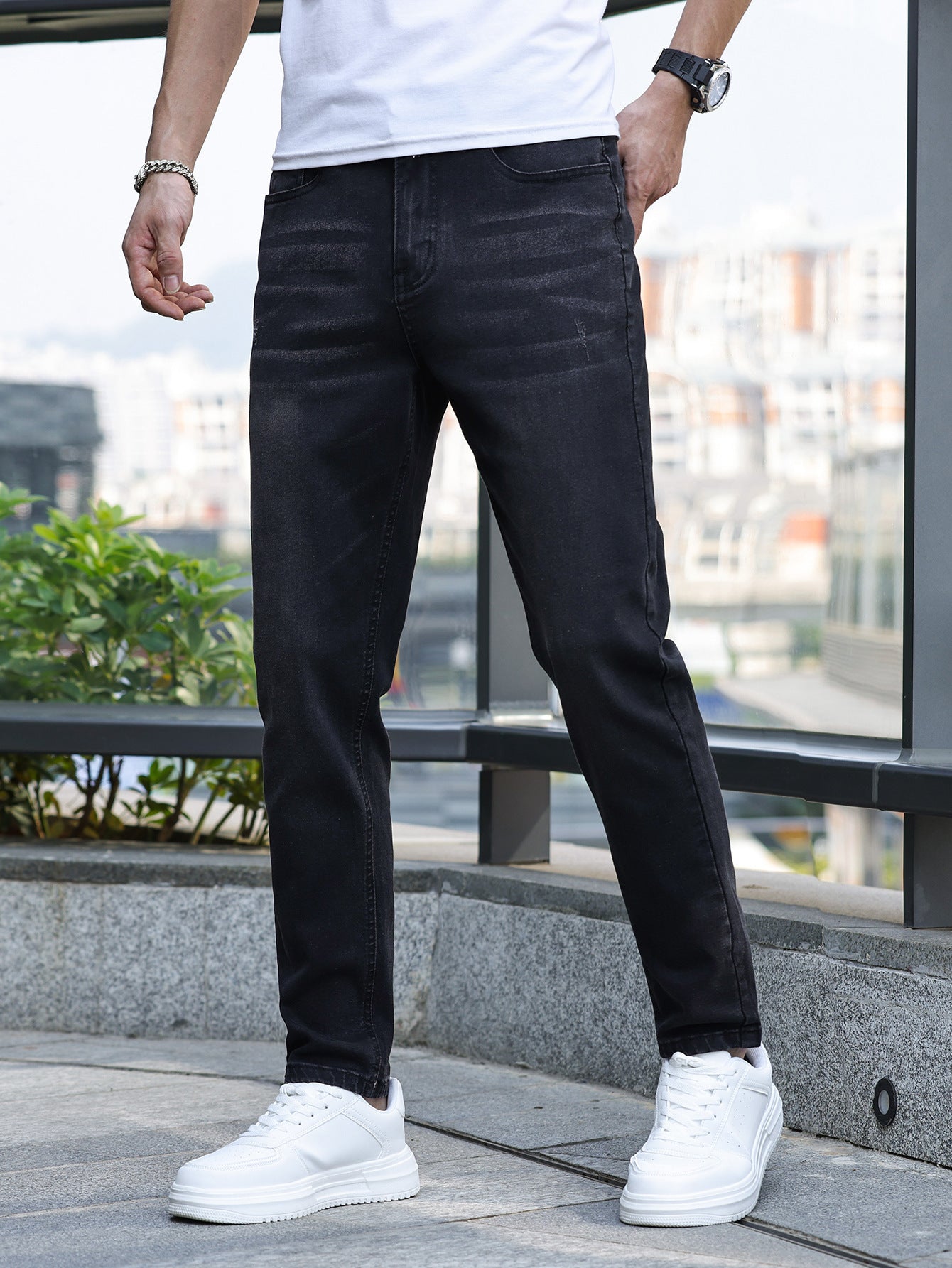 Men’s Mid-Waist Denim Trousers – Slim Fit Horn Leg Jeans for Daily Wear - Daily Goods