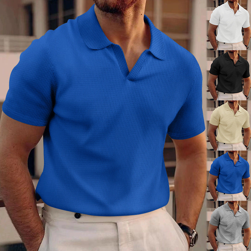 Men’s Slim-Fit Short Sleeve Shirt – Solid Color Polyester Blend, Lightweight Summer Casual Wear - Daily Goods