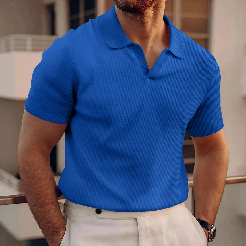 Men’s Slim-Fit Short Sleeve Shirt – Solid Color Polyester Blend, Lightweight Summer Casual Wear - Daily Goods