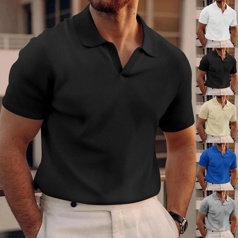 Men’s Slim-Fit Short Sleeve Shirt – Solid Color Polyester Blend, Lightweight Summer Casual Wear - Daily Goods