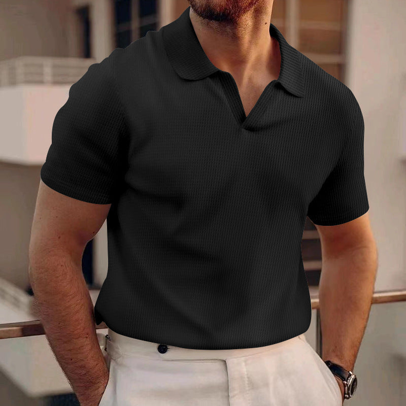 Men’s Slim-Fit Short Sleeve Shirt – Solid Color Polyester Blend, Lightweight Summer Casual Wear - Daily Goods