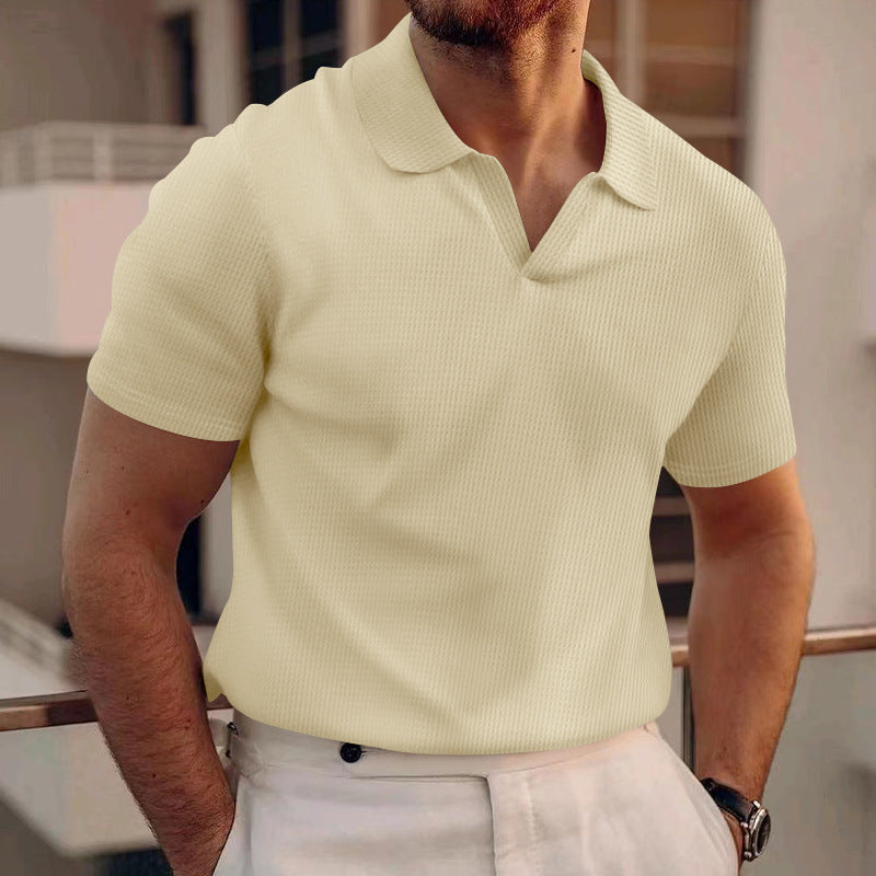 Men’s Slim-Fit Short Sleeve Shirt – Solid Color Polyester Blend, Lightweight Summer Casual Wear - Daily Goods
