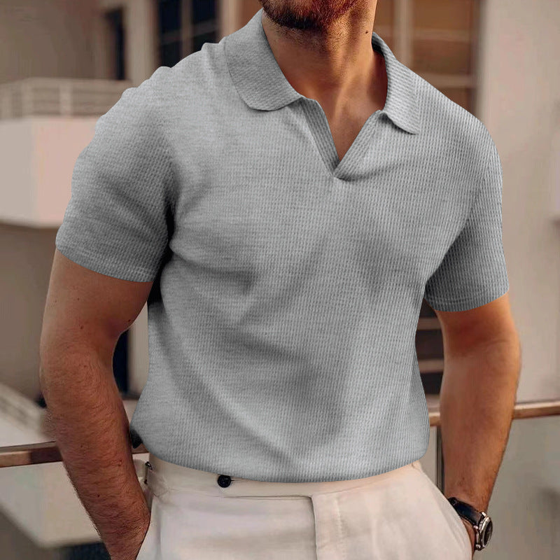 Men’s Slim-Fit Short Sleeve Shirt – Solid Color Polyester Blend, Lightweight Summer Casual Wear - Daily Goods