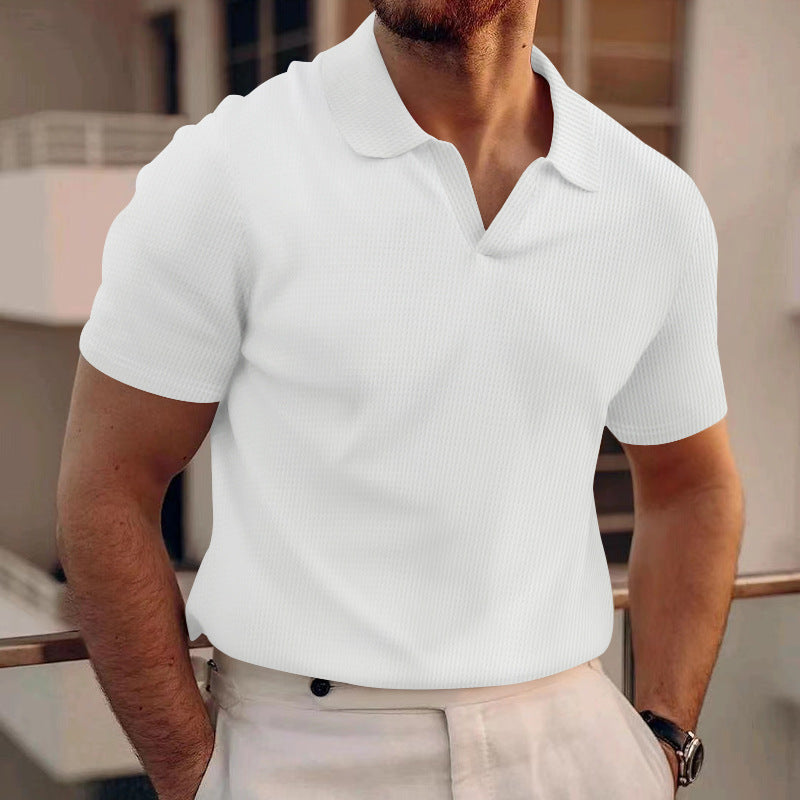 Men’s Slim-Fit Short Sleeve Shirt – Solid Color Polyester Blend, Lightweight Summer Casual Wear - Daily Goods