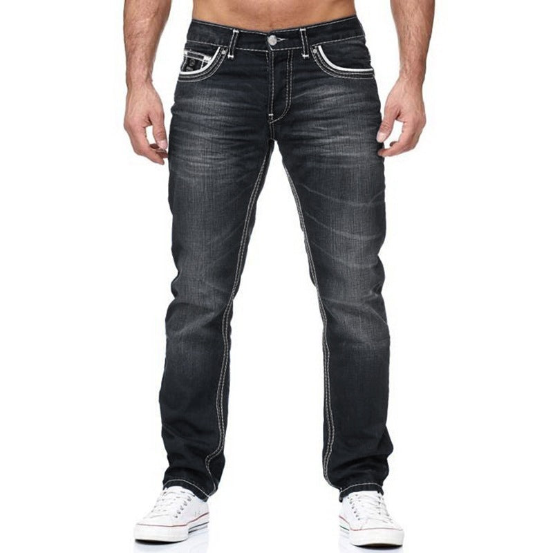 Men’s Fashion Casual Jeans – Polyester Slim Fit Pants with Vintage Washed Effect - Daily Goods