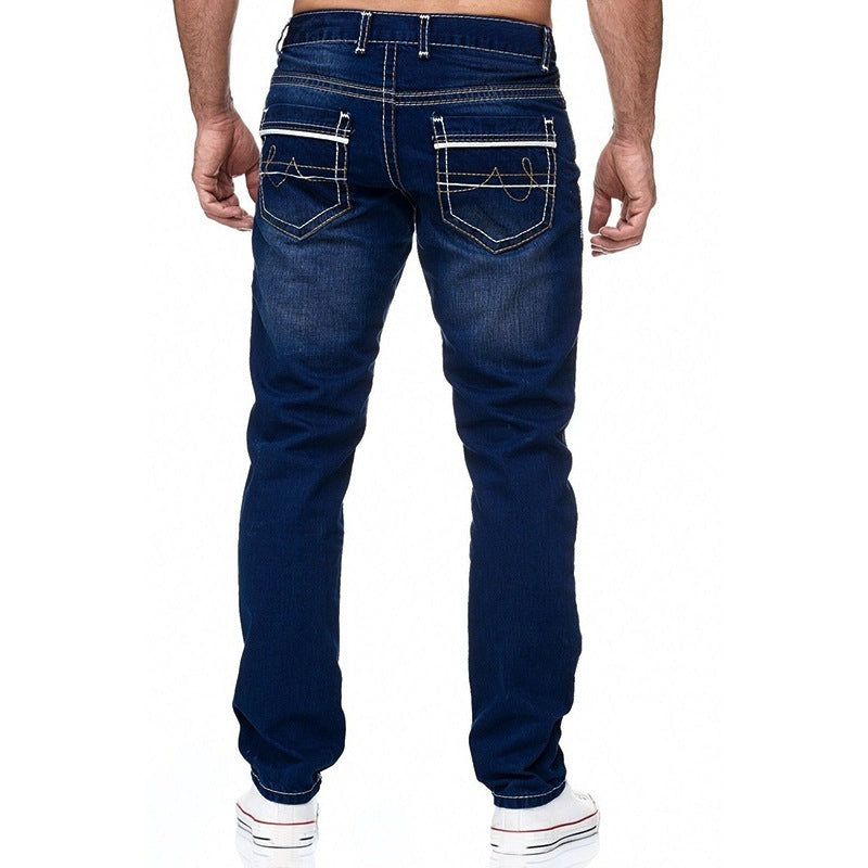 Men’s Fashion Casual Jeans – Polyester Slim Fit Pants with Vintage Washed Effect - Daily Goods