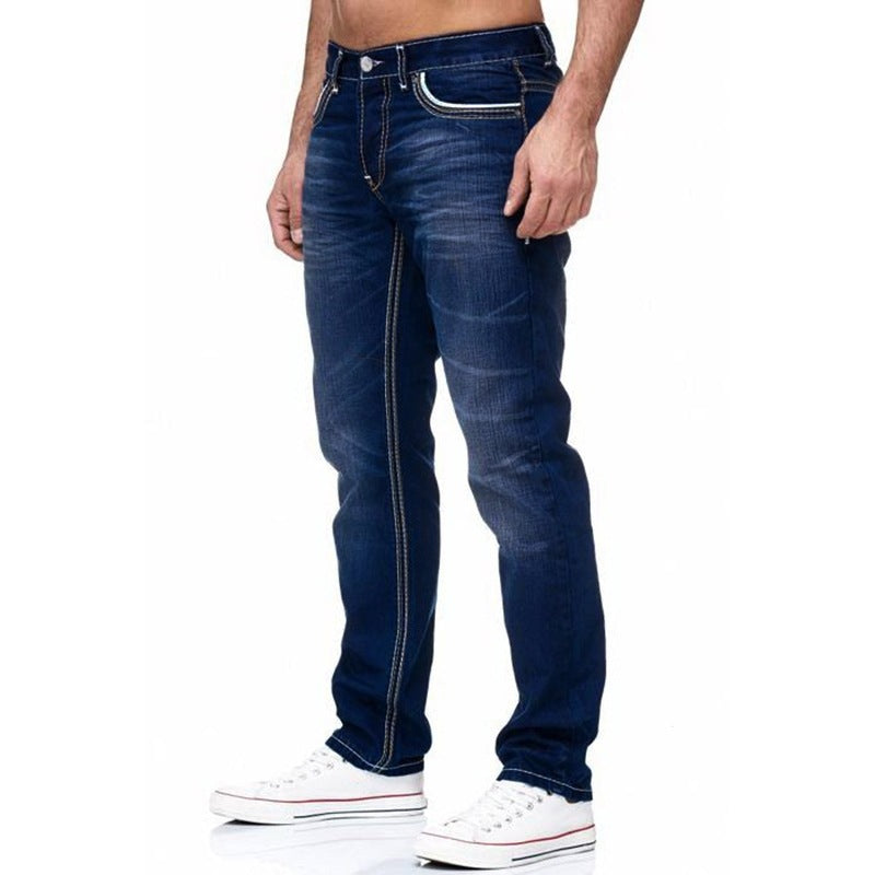 Men’s Fashion Casual Jeans – Polyester Slim Fit Pants with Vintage Washed Effect - Daily Goods