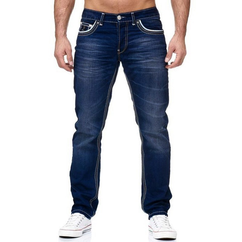 Men’s Fashion Casual Jeans – Polyester Slim Fit Pants with Vintage Washed Effect - Daily Goods