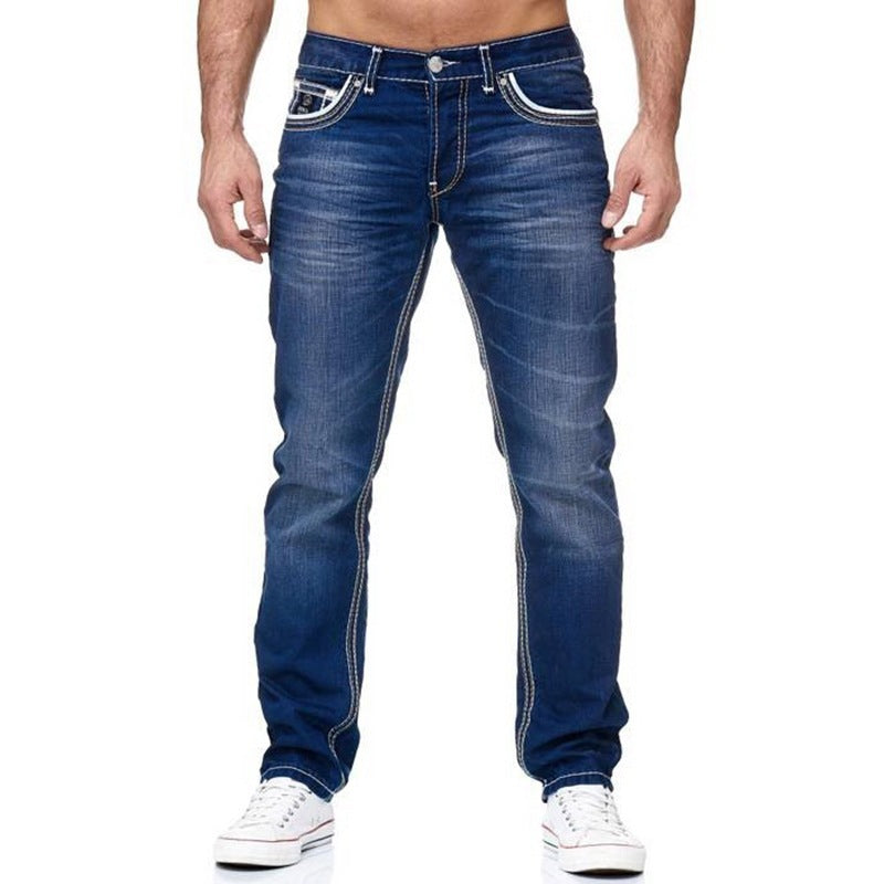 Men’s Fashion Casual Jeans – Polyester Slim Fit Pants with Vintage Washed Effect - Daily Goods