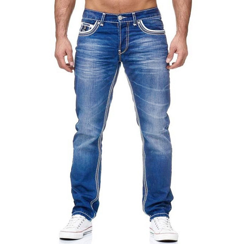 Men’s Fashion Casual Jeans – Polyester Slim Fit Pants with Vintage Washed Effect - Daily Goods
