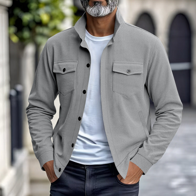 Men’s Corduroy Jacket – Loose Fit Casual Coat with Top Stitching Pockets - Daily Goods
