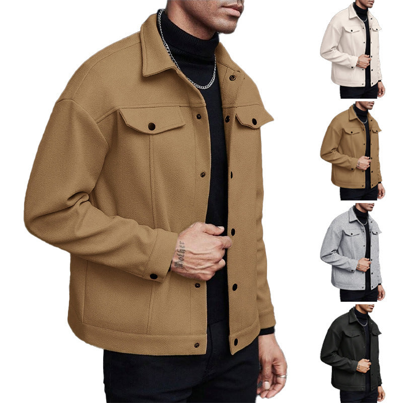 Men’s Wool Blend Jacket – Casual Long Sleeve Coat with Polyester Lining - Daily Goods