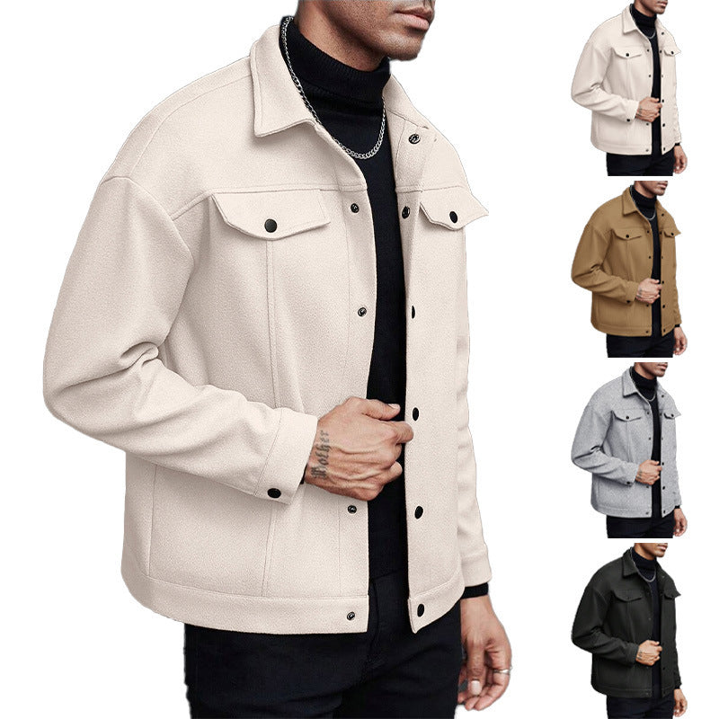 Men’s Wool Blend Jacket – Casual Long Sleeve Coat with Polyester Lining - Daily Goods
