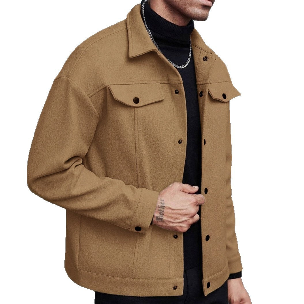 Men’s Wool Blend Jacket – Casual Long Sleeve Coat with Polyester Lining - Daily Goods