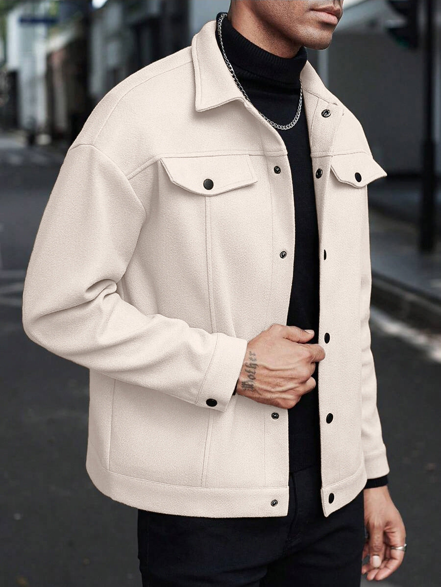 Men’s Wool Blend Jacket – Casual Long Sleeve Coat with Polyester Lining - Daily Goods