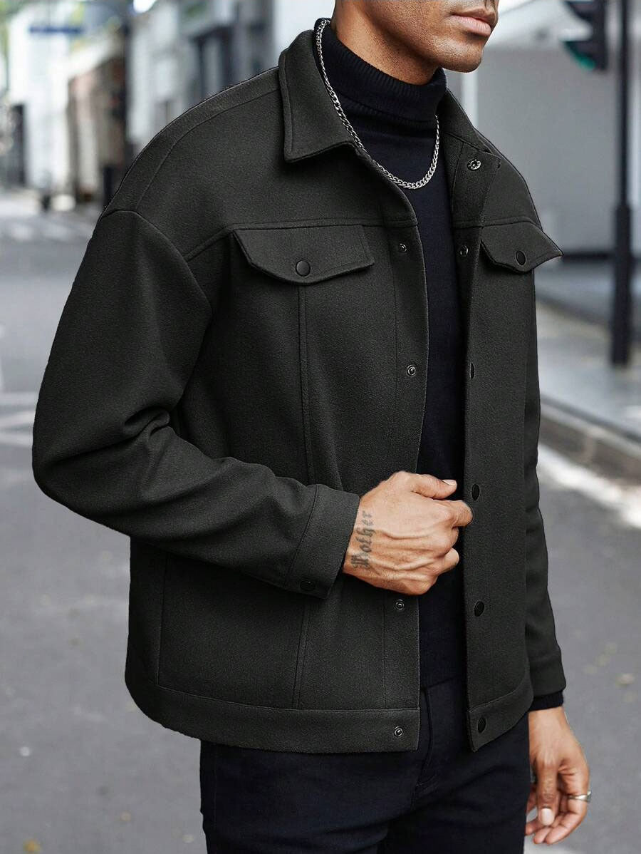 Men’s Wool Blend Jacket – Casual Long Sleeve Coat with Polyester Lining - Daily Goods