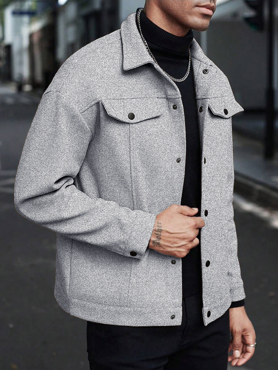 Men’s Wool Blend Jacket – Casual Long Sleeve Coat with Polyester Lining - Daily Goods