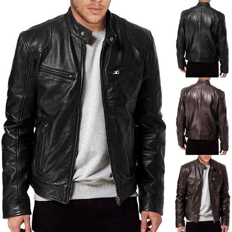 Men’s Loose-Fit PU Sports Jacket – Zipper Front, Casual Outdoor Wear, Multiple Colors - Daily Goods