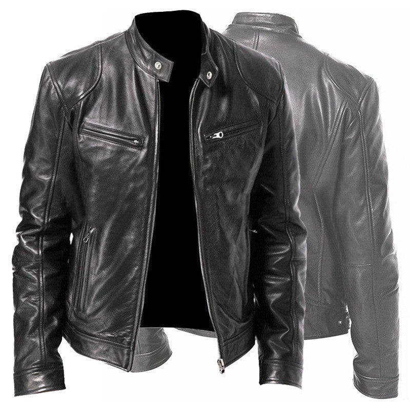 Men’s Loose-Fit PU Sports Jacket – Zipper Front, Casual Outdoor Wear, Multiple Colors - Daily Goods