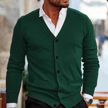 Men’s Slim Fit Acrylic Cardigan – Long Sleeve Casual Sweater for Winter - Daily Goods