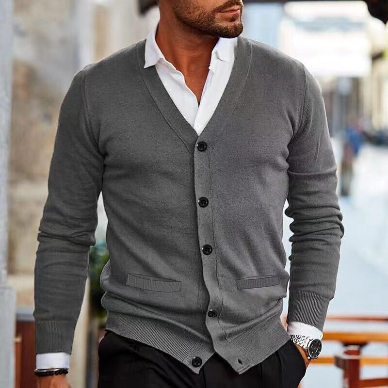 Men’s Slim Fit Acrylic Cardigan – Long Sleeve Casual Sweater for Winter - Daily Goods
