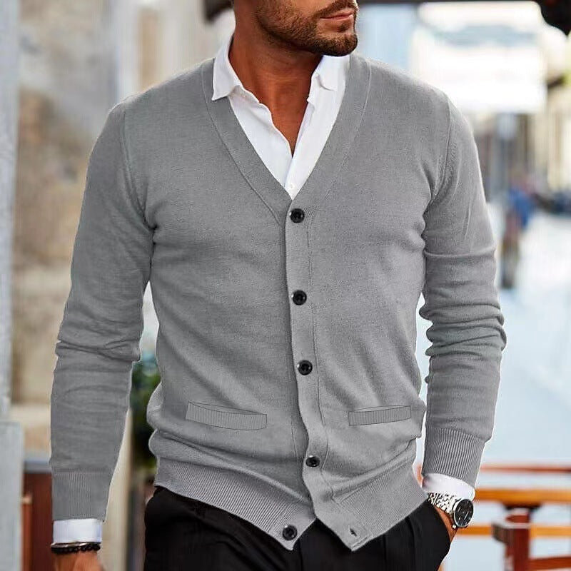 Men’s Slim Fit Acrylic Cardigan – Long Sleeve Casual Sweater for Winter - Daily Goods