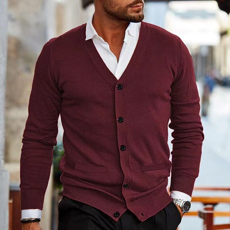Men’s Slim Fit Acrylic Cardigan – Long Sleeve Casual Sweater for Winter - Daily Goods