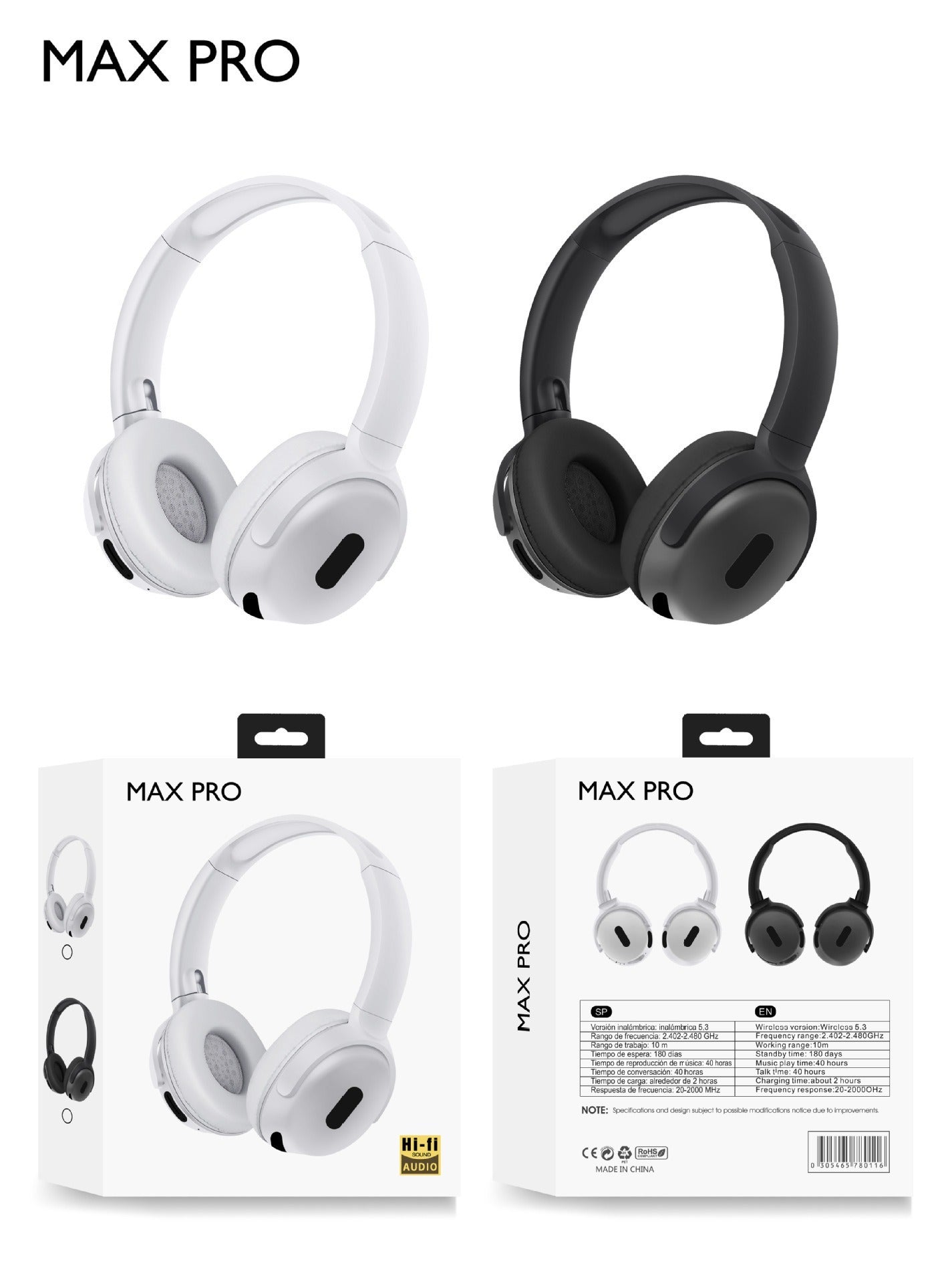 Foldable Wireless Bluetooth 5.3 Headphones โ HiFi Stereo Noise Cancelling Over-Ear Headset with Mic | Sports, Gaming & Travel | 8-Hour Playback | Wired + Wireless Modes - Daily Goods