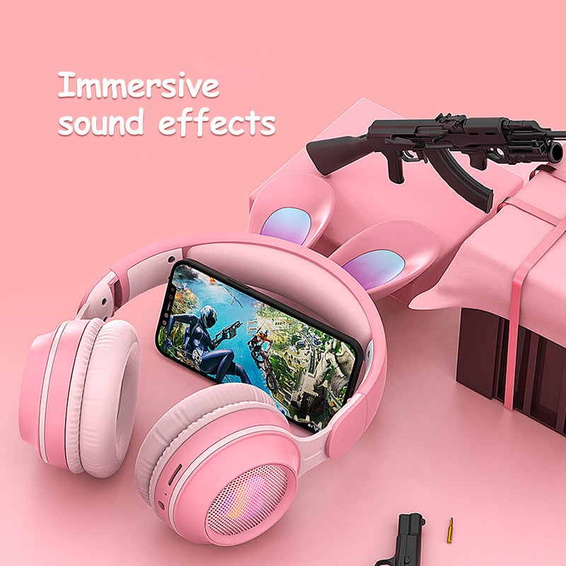 Wireless Bluetooth Headphones with RGB Bunny Ears, Stereo Sound, MP3 & 3.5mm Jack – Foldable Headset - Daily Goods