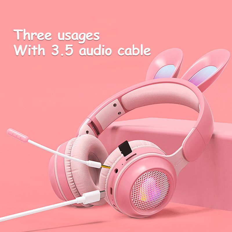 Wireless Bluetooth Headphones with RGB Bunny Ears, Stereo Sound, MP3 & 3.5mm Jack – Foldable Headset - Daily Goods