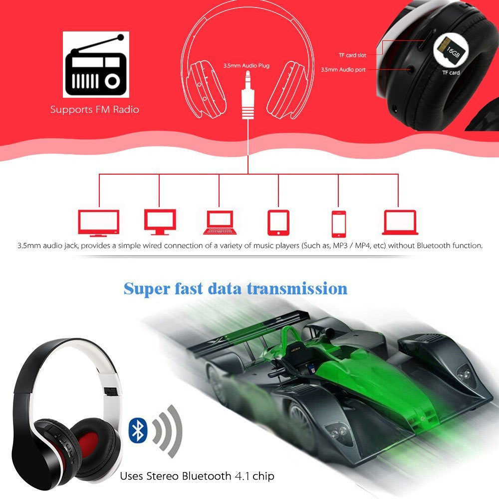 Stereo Bluetooth Headphones with Mic, CSR 4.0 + EDR, 40mm Drivers, TF Card Support & Foldable Design - Daily Goods