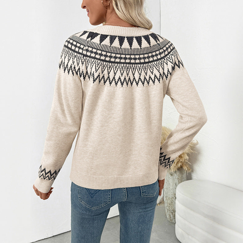 Women’s Japanese-Korean casual pullover in apricot. Thick, cozy viscose knit with long sleeves – perfect for stylish, everyday comfort - Daily Goods