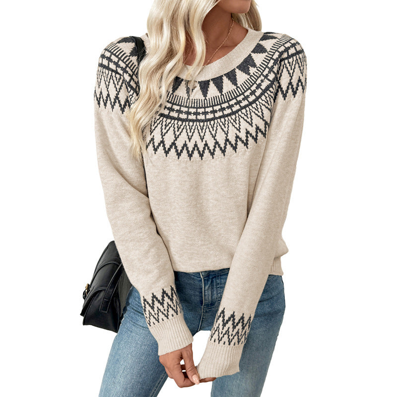 Women’s Japanese-Korean casual pullover in apricot. Thick, cozy viscose knit with long sleeves – perfect for stylish, everyday comfort - Daily Goods