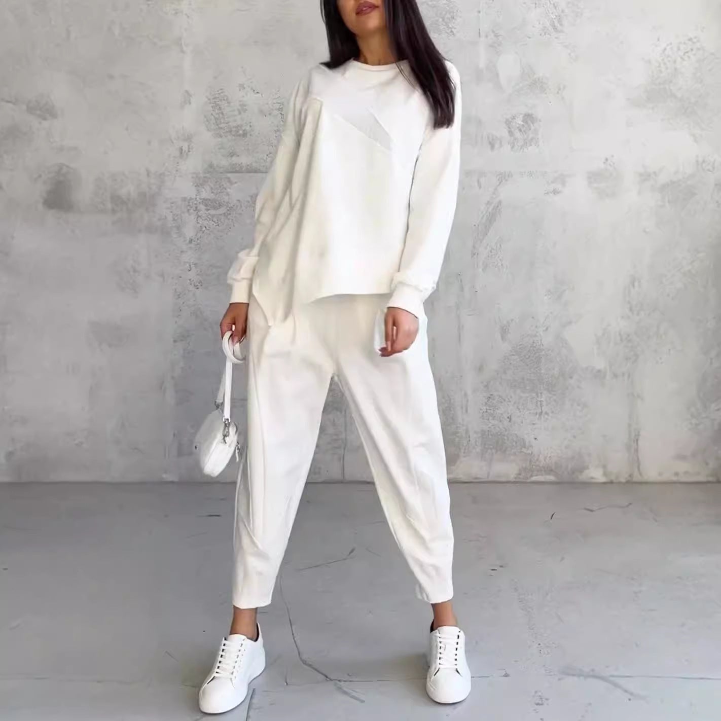 Women’s Loose Irregular Long-Sleeve Sweater Set – Round Neck Casual Knit - Daily Goods