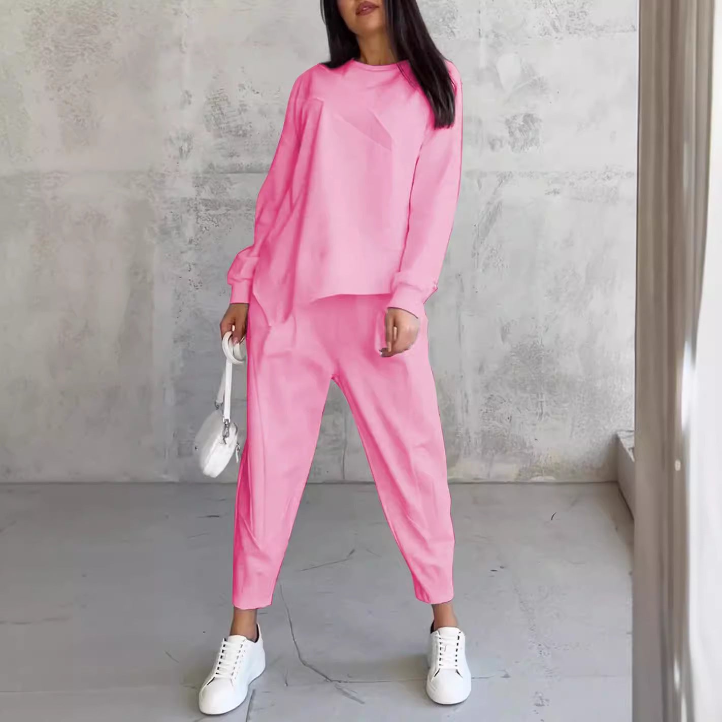 Women’s Loose Irregular Long-Sleeve Sweater Set – Round Neck Casual Knit - Daily Goods