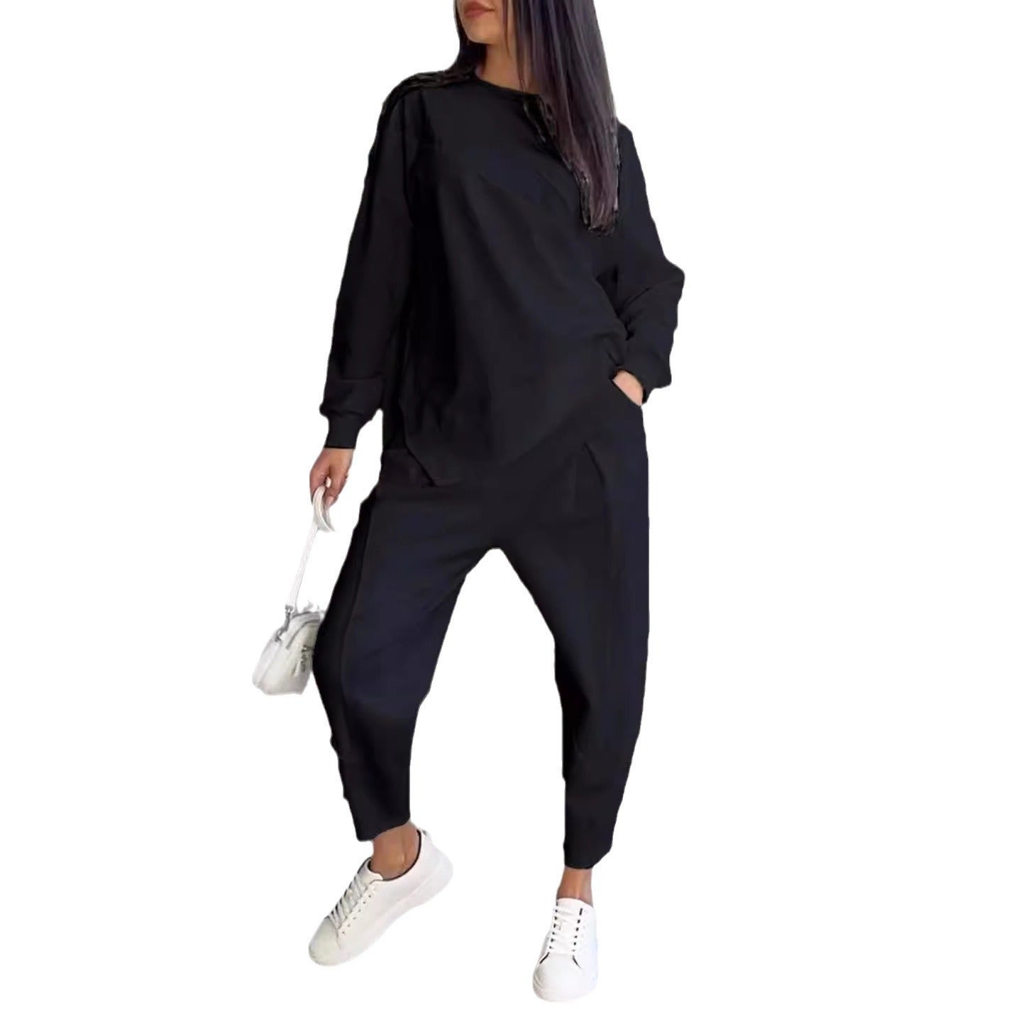 Women’s Loose Irregular Long-Sleeve Sweater Set – Round Neck Casual Knit - Daily Goods