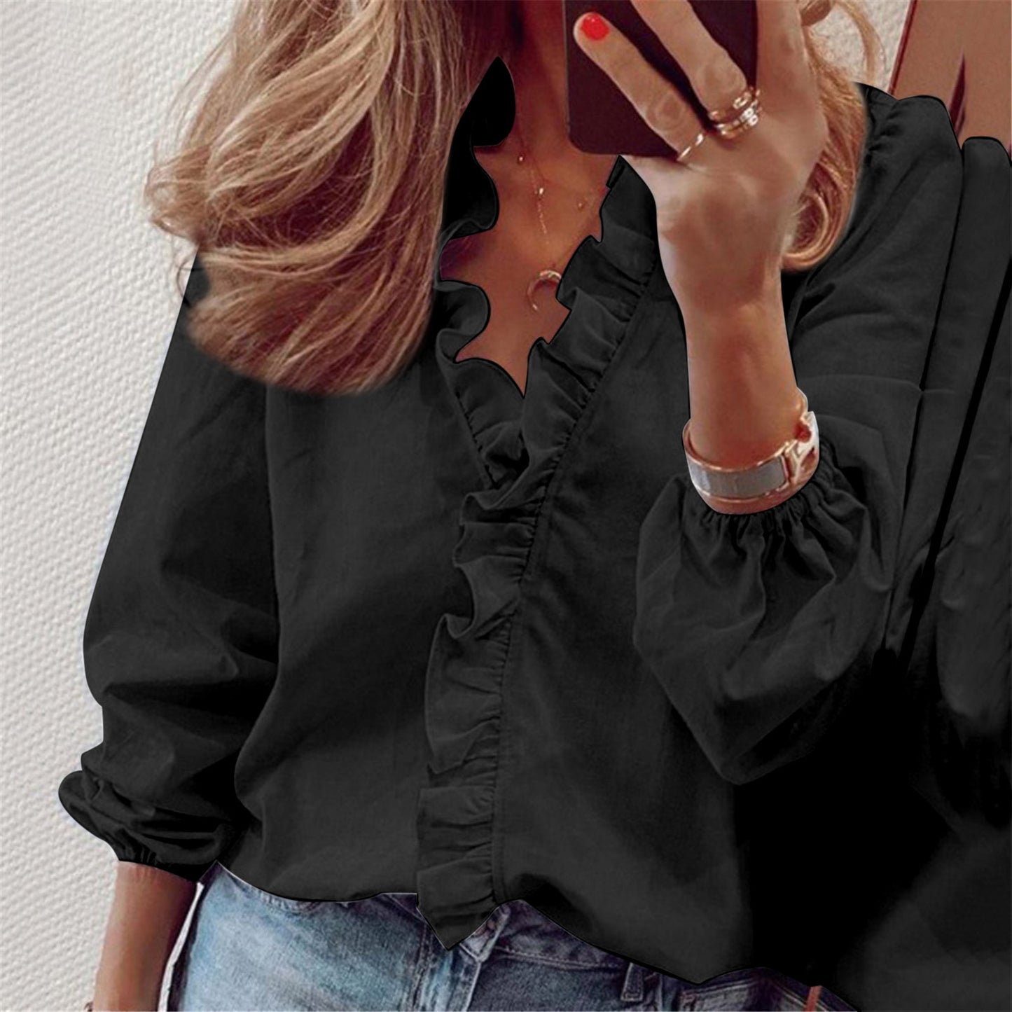 European & American Style Women’s Long-Sleeved Ruffled Shirt – Elegant Casual Top - Daily Goods