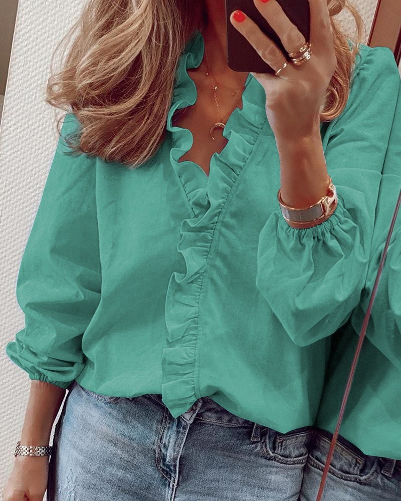 European & American Style Women’s Long-Sleeved Ruffled Shirt – Elegant Casual Top - Daily Goods