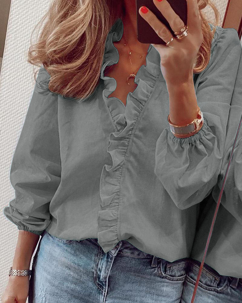European & American Style Women’s Long-Sleeved Ruffled Shirt – Elegant Casual Top - Daily Goods