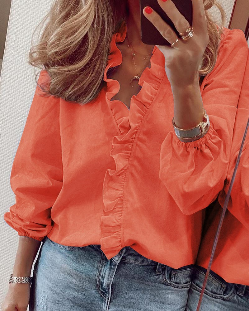 European & American Style Women’s Long-Sleeved Ruffled Shirt – Elegant Casual Top - Daily Goods