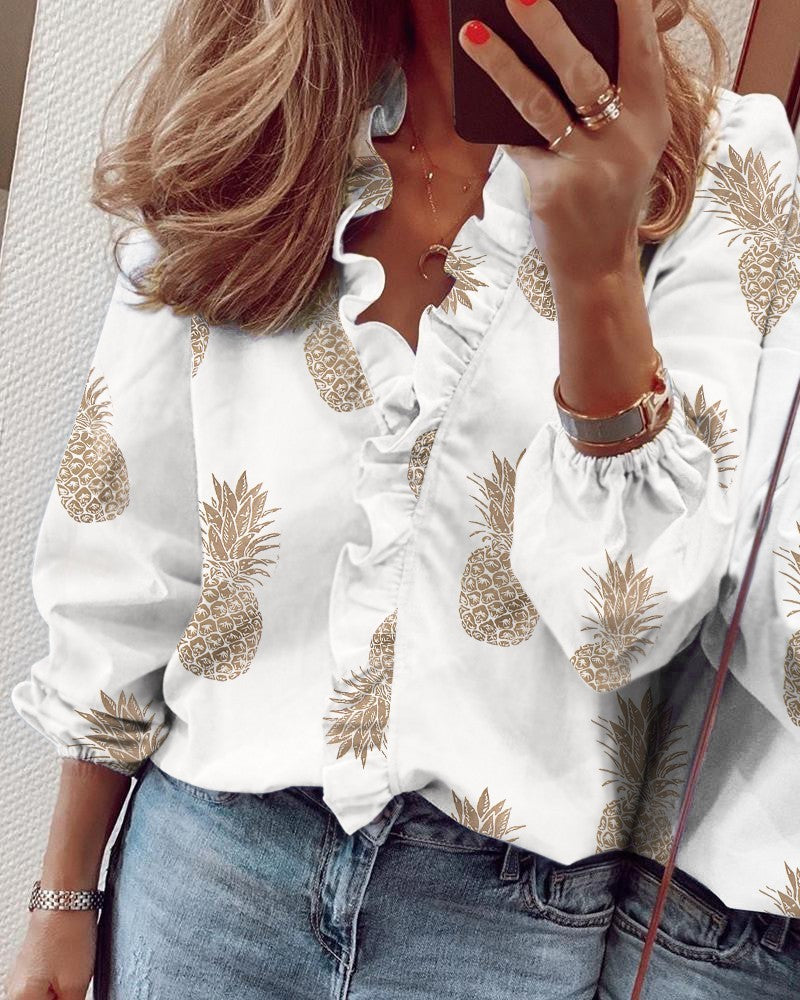 European & American Style Women’s Long-Sleeved Ruffled Shirt – Elegant Casual Top - Daily Goods