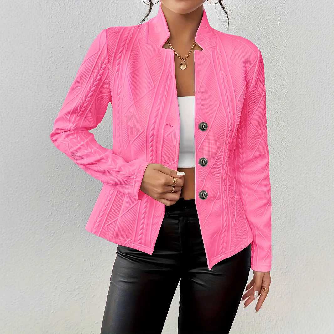 Women’s Slim Blazer Jacket – Single-Breasted Office Coat with Stand Collar - Daily Goods