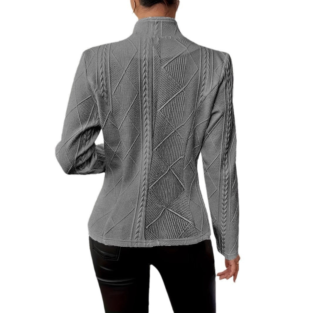 Women’s Slim Blazer Jacket – Single-Breasted Office Coat with Stand Collar - Daily Goods