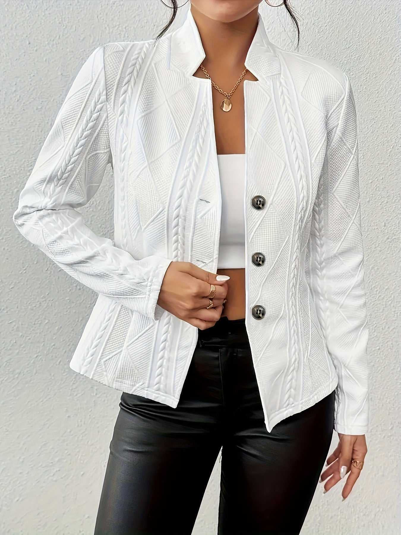 Women’s Slim Blazer Jacket – Single-Breasted Office Coat with Stand Collar - Daily Goods