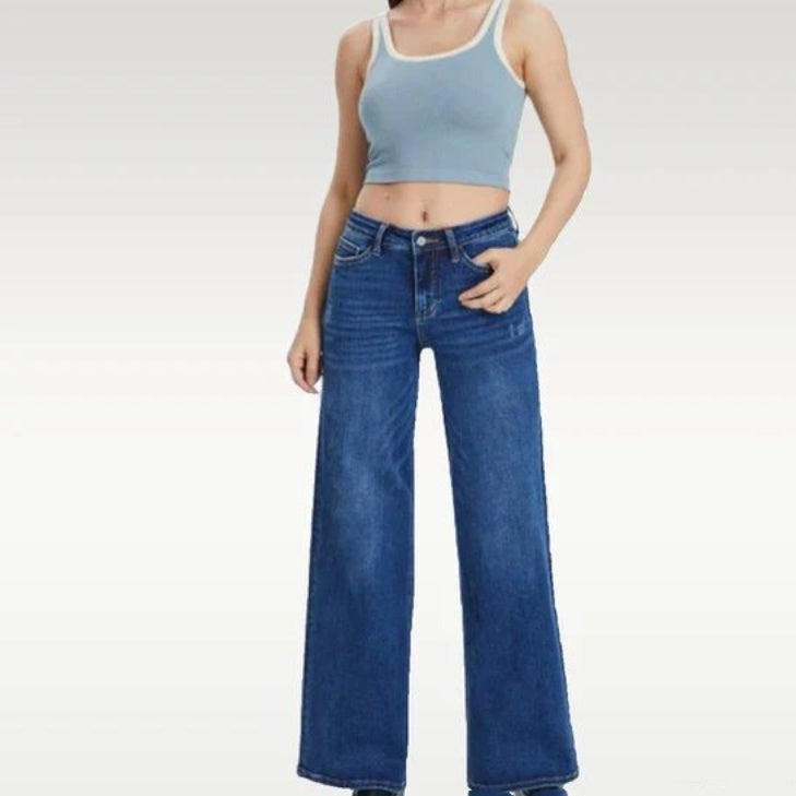 Women’s High Waist Straight-Leg Denim Style Pants – Street Hipster Style - Daily Goods
