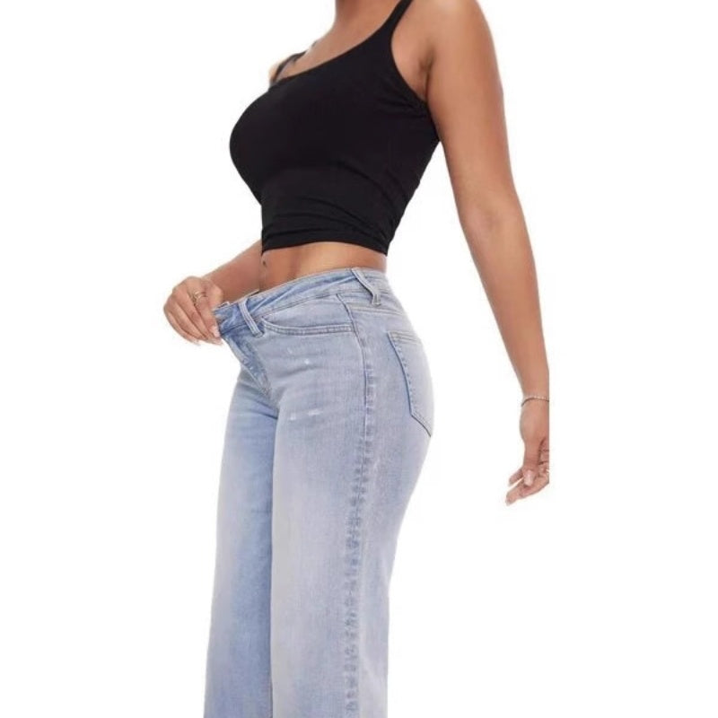 Women’s High Waist Straight-Leg Denim Style Pants – Street Hipster Style - Daily Goods