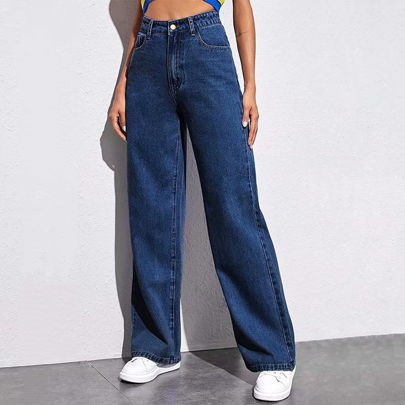 Women’s Washed Straight Jeans – Mid Waist Casual Denim Pants - Daily Goods