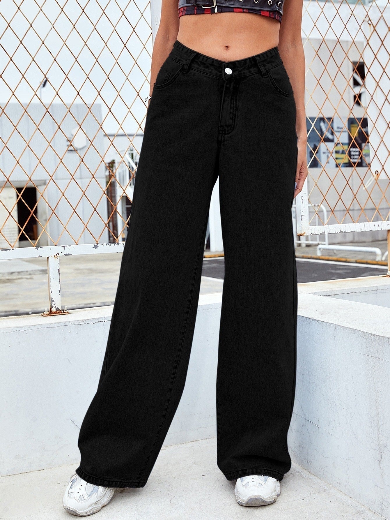 Women’s Washed Straight Jeans – Mid Waist Casual Denim Pants - Daily Goods