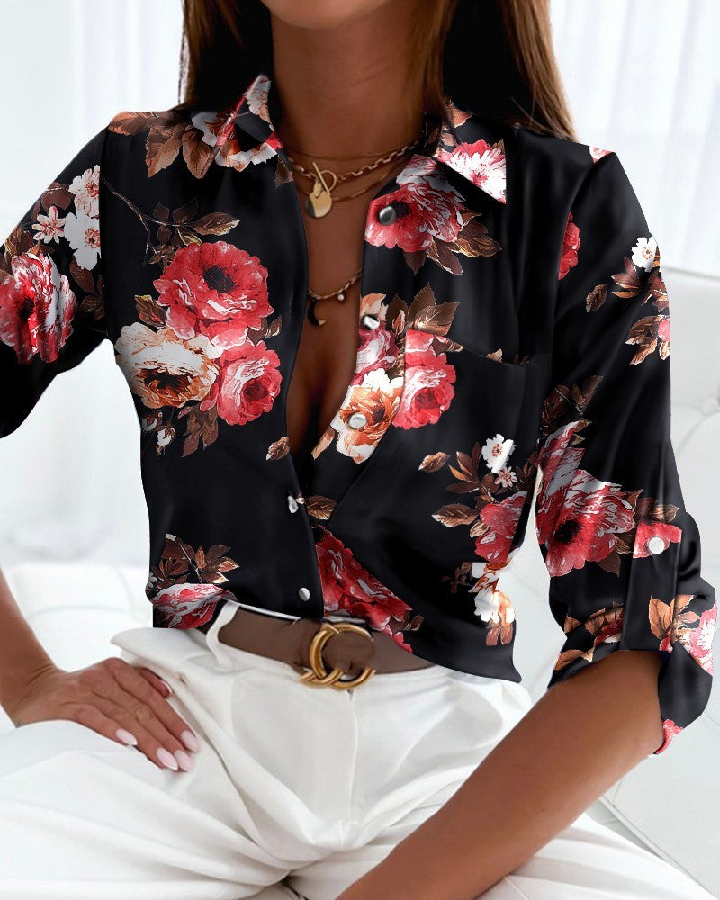Trendy V-Neck Single Breasted Leisure Shirt – Multiple Colors & Prints - Daily Goods
